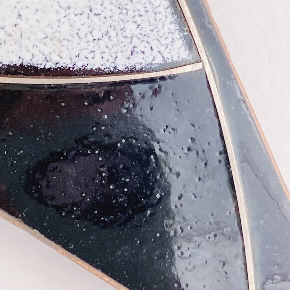 VTG MCM Enamel Copper Brooch & Earrings Set Modernist Geometric Black White - Picture 5 of 11